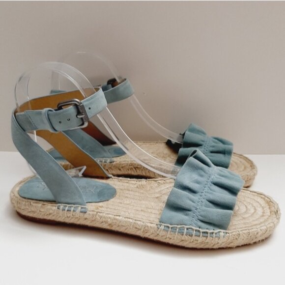 SPLENDID Becca Ruffled Blue Suede Rope Espadrille Ankle Strap Sandals Sz 7.5 - Picture 2 of 15